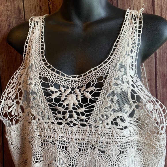 3/$25 Triple Cherry Cream Crocheted Lace Tank Top - Picture 2 of 7